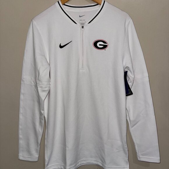 Nike UGA Georgia Bulldogs Team Issue On-Field Coach 1/2 Zip Jacket White Mens S - Picture 1 of 7
